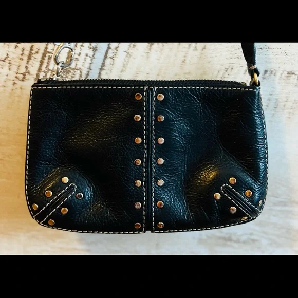 Michael Kors Black Leather and embossed Silver Button Wristlet Vintage - Picture 4 of 16